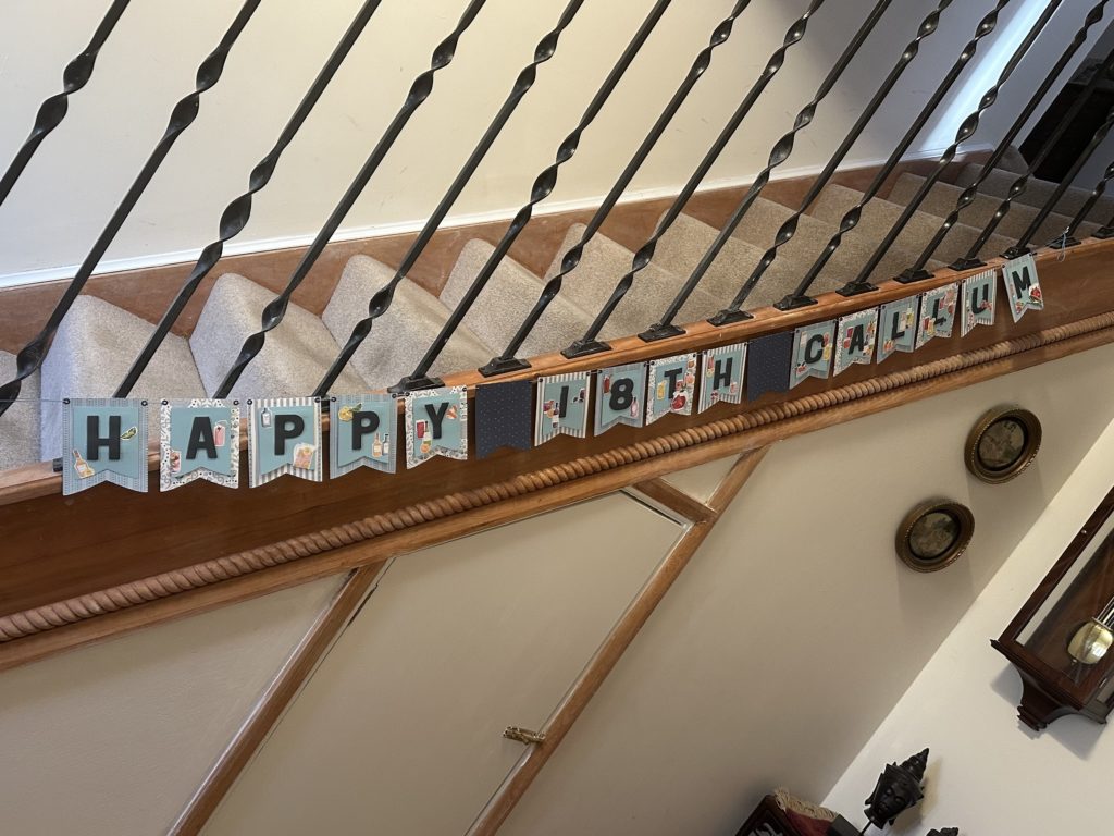 birthday banner strung up on display