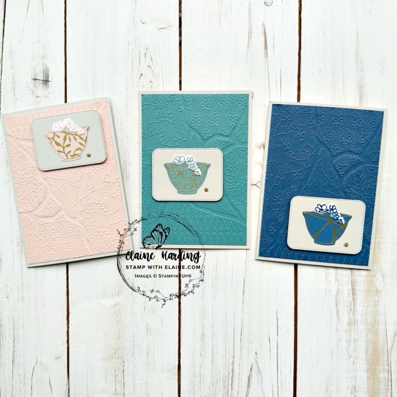 Basic Beige card with Joined Together embossed front and Nested Essentials rectangle with bowl