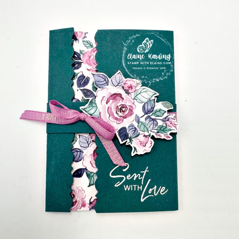 off centre gatefold pretty peacock fancy border card