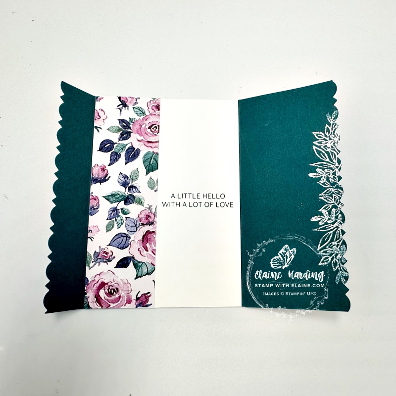 inside of pretty peacock off centre gatefold card