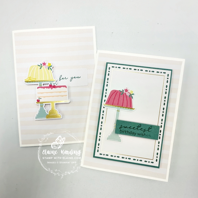 altered pink stripe Birthday Fancy on Basic White card bases