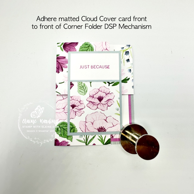 card front adhered to corner fold mechanism