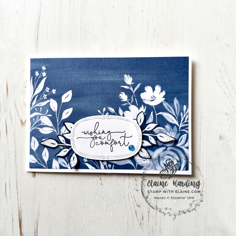 altered card 2 Beautiful Blues kit with Traditional Labels dies and fussy cut embossed leaves