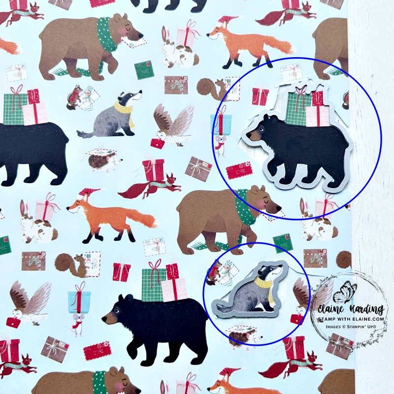 Sheet of North Pole Delivery Specialty DSP sheet with bear and badger dies