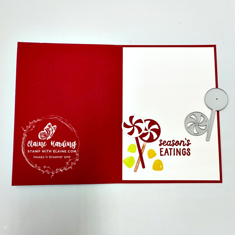 inside gingerbread man card with peppermint lolly stick