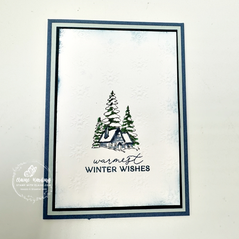 Misty Moonlight card with chalet winter scene
