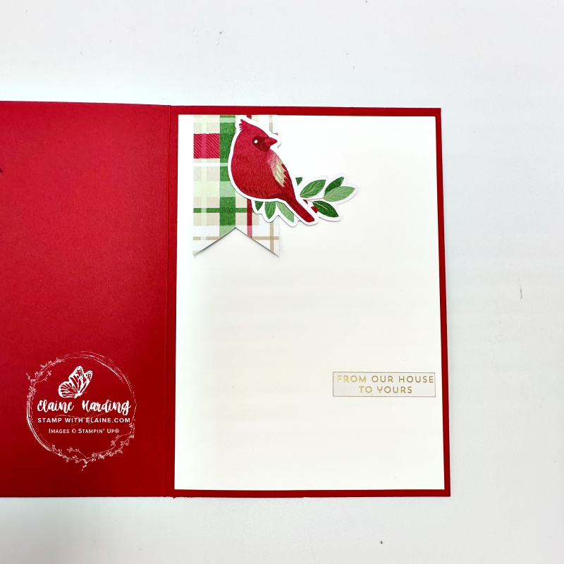 inside plaid card with christmas tree