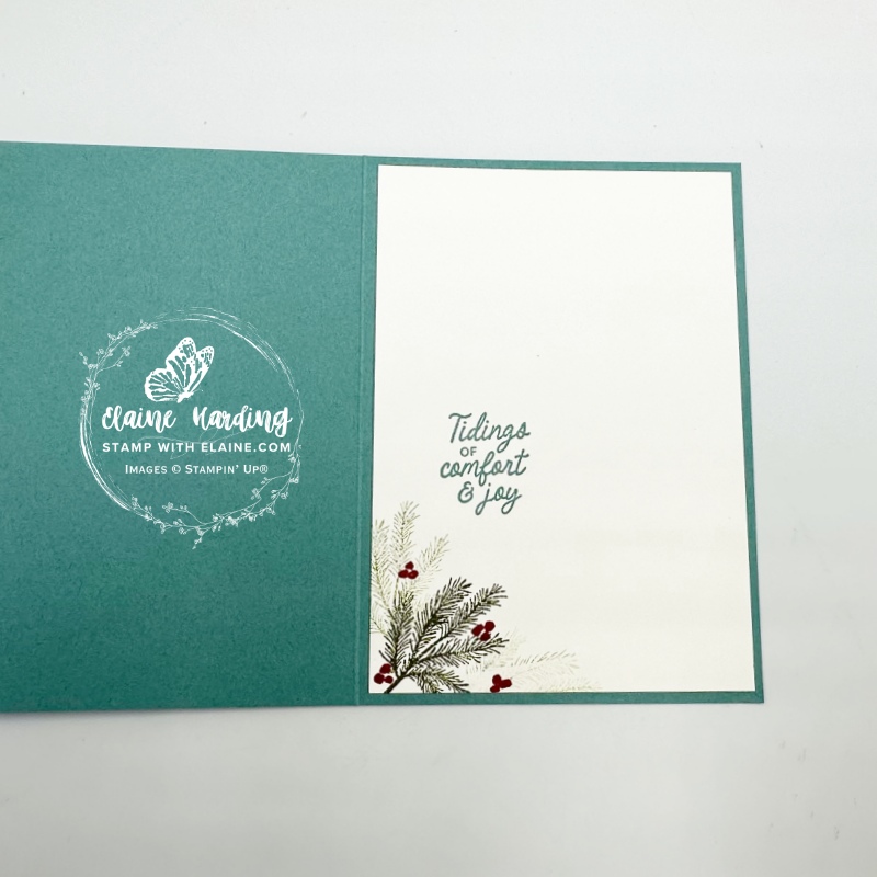 inside Lost Lagoon Christmas card with Branching Out & Magic & Hope