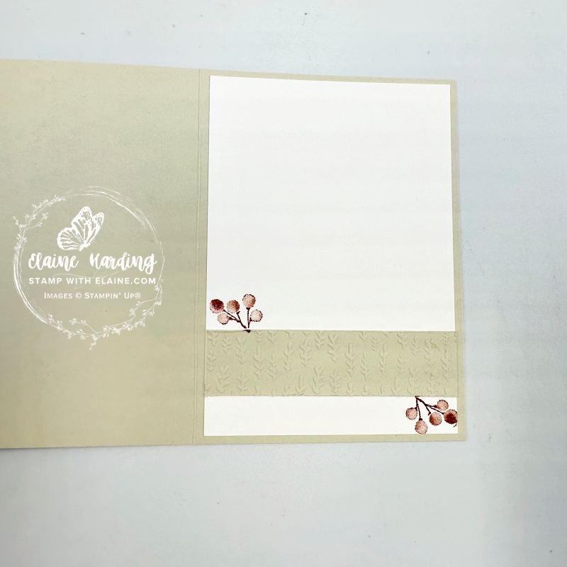 Inside Basic Beige sewn leaf card with Basic Beige embossed strip