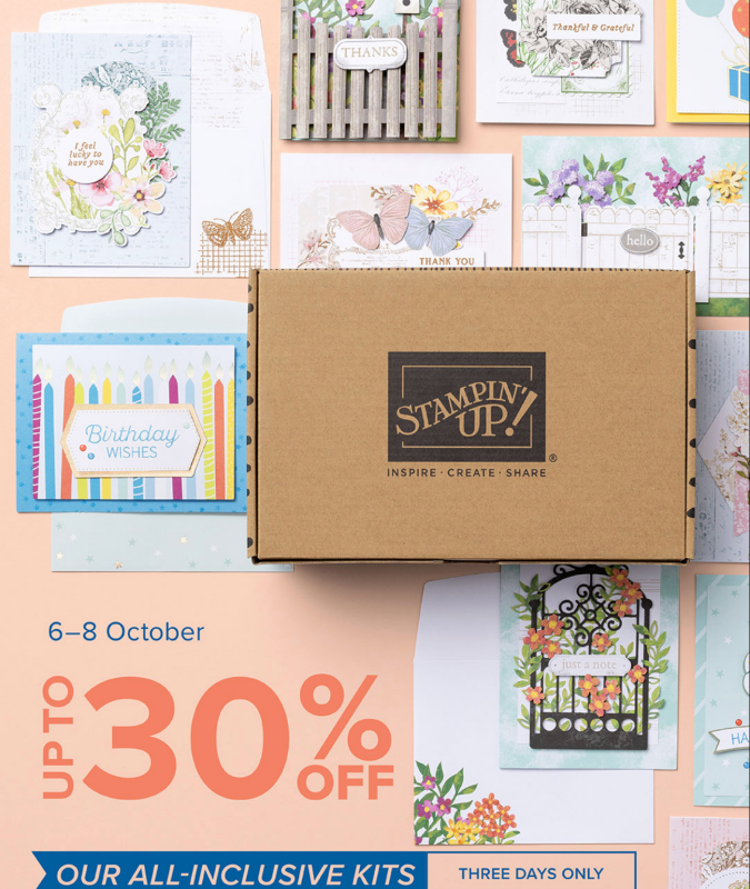 Stampin up 3 day sale 6-8 October kits collection marketing flyer