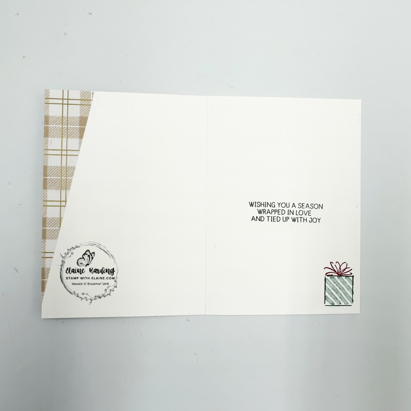 inside altered plaid card with Gift of Joy
