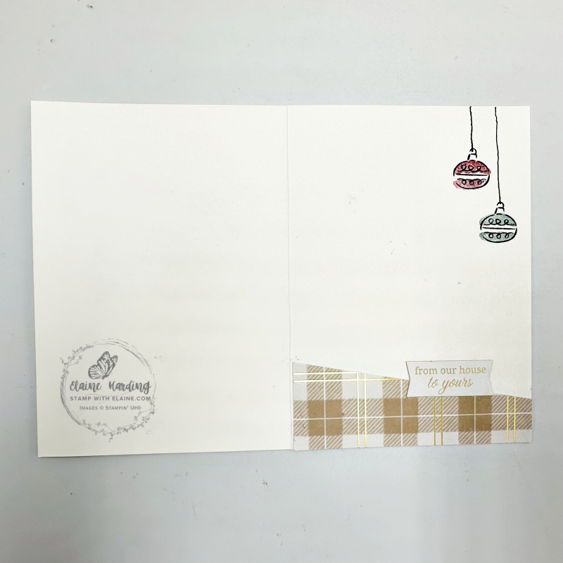 inside altered plaid card with Gift for you and Greetings for you ephemera pack