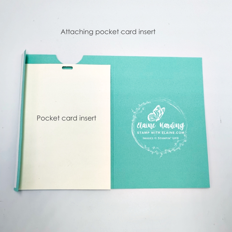 adhering pocket card insert inside pocket slider card base