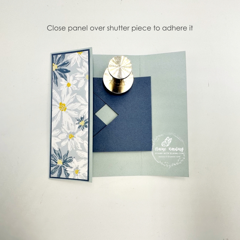 close side panel on top of shutter mechanism to adhere