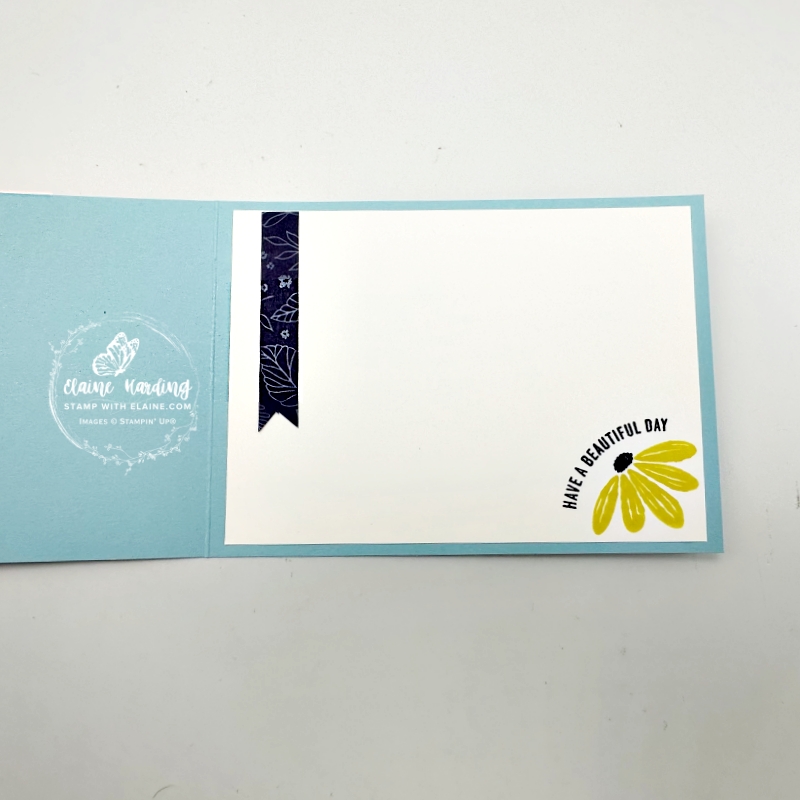 inside balmy blue landscape card with a round of hellos stamp set