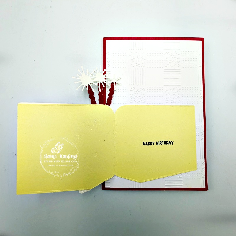 Open cake card on birhtday card with candles