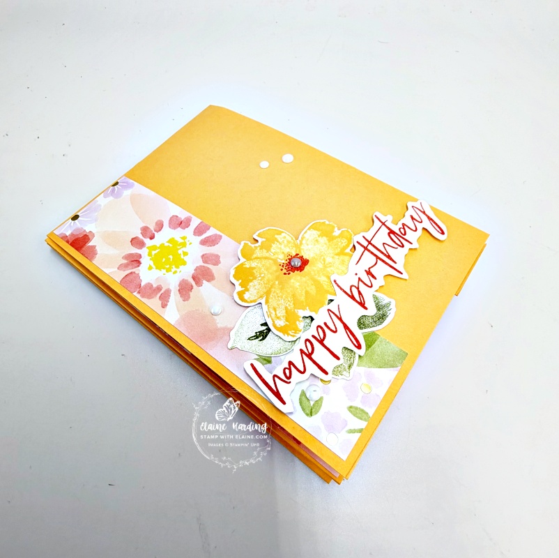 Fun fold Peach Pie birthday card with Petals of Beauty