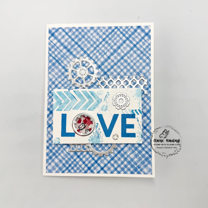 Basic White Valentine Shaker card with Gears & Textures dies