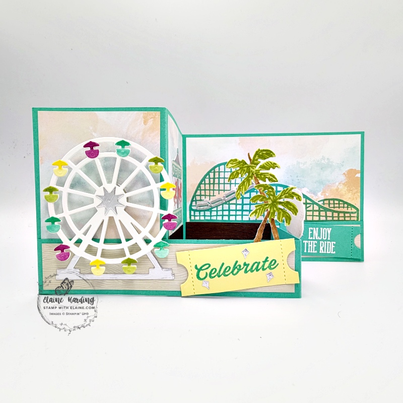 Spinner card open upright with Boardwalk Fun