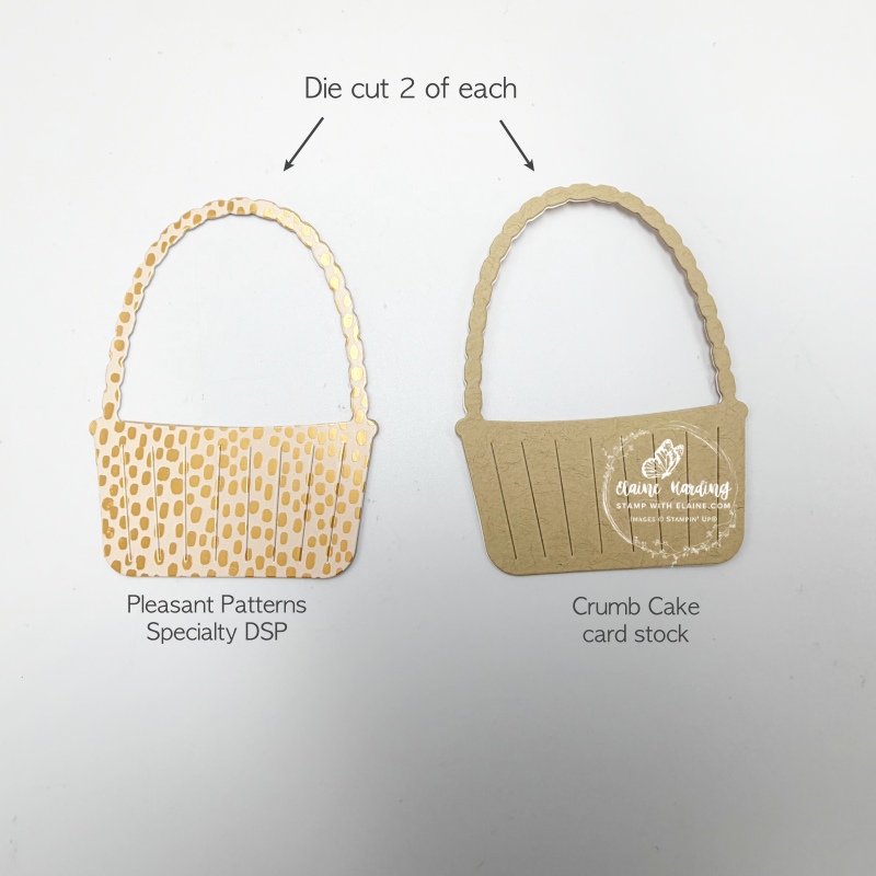 die cut baskets front with foil specialty paper and re-inforcement in Crumb cake