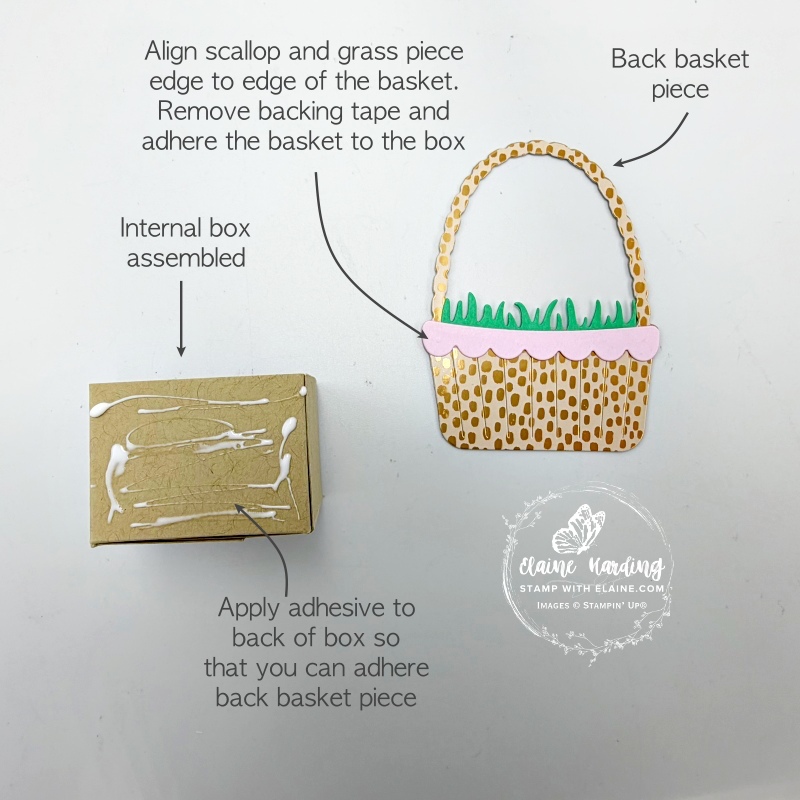 assembled internal box and how to adhere scallop/grass piece to box