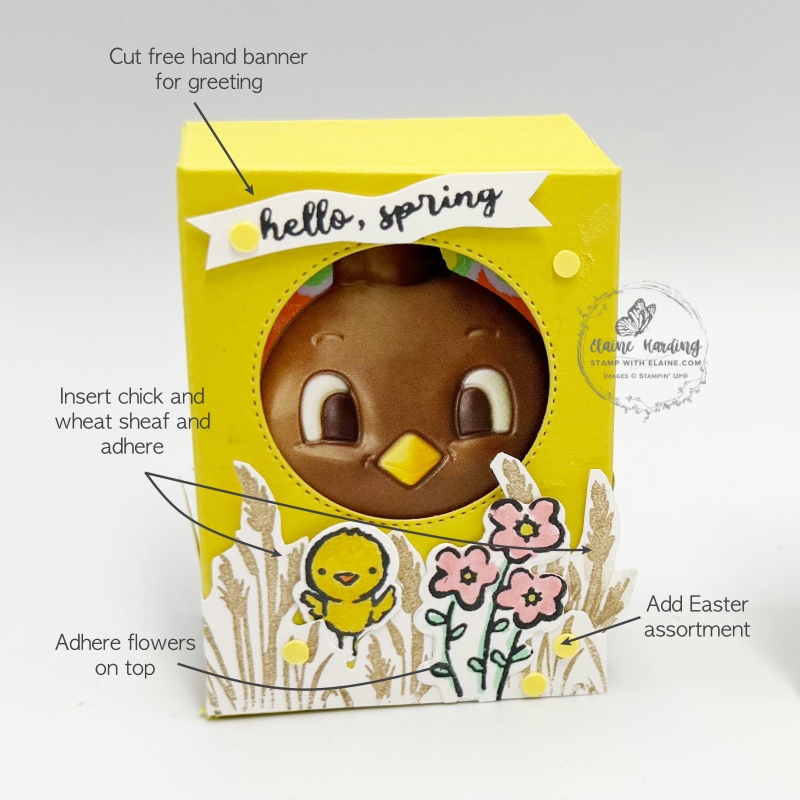 finishing touches on front of easter treat box