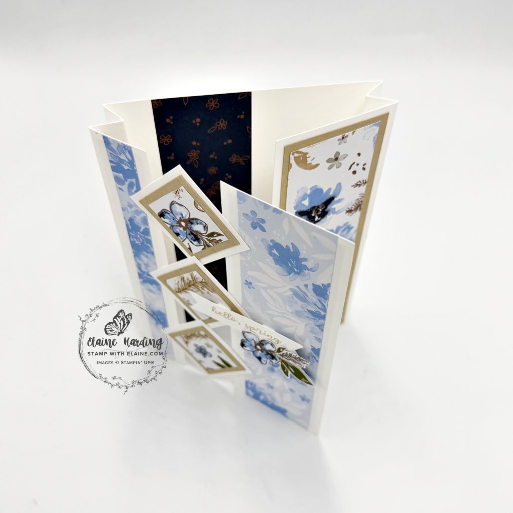 top view of triple diamond bridge fold Delicate Whispers card