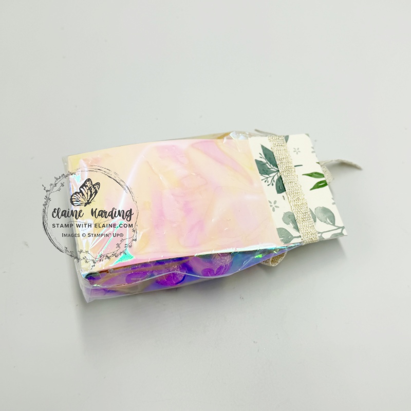 back of iridiscent easter treat bag