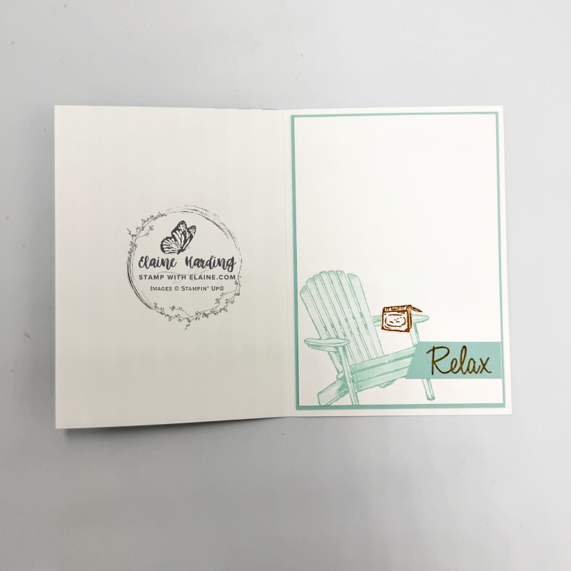 inside Waterside retreat DSP card front with Relaxing 