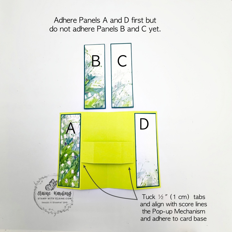how to adhere panels to accordion pop-up birthday card with Lily of the Valley