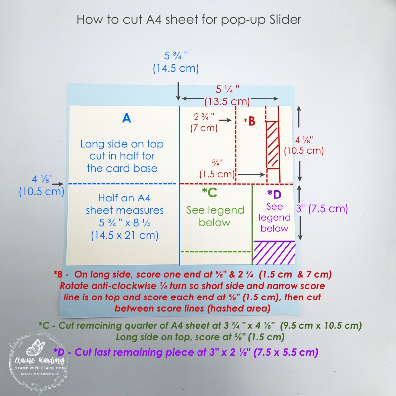 A4 sheet cutting guide for pop-up slider card