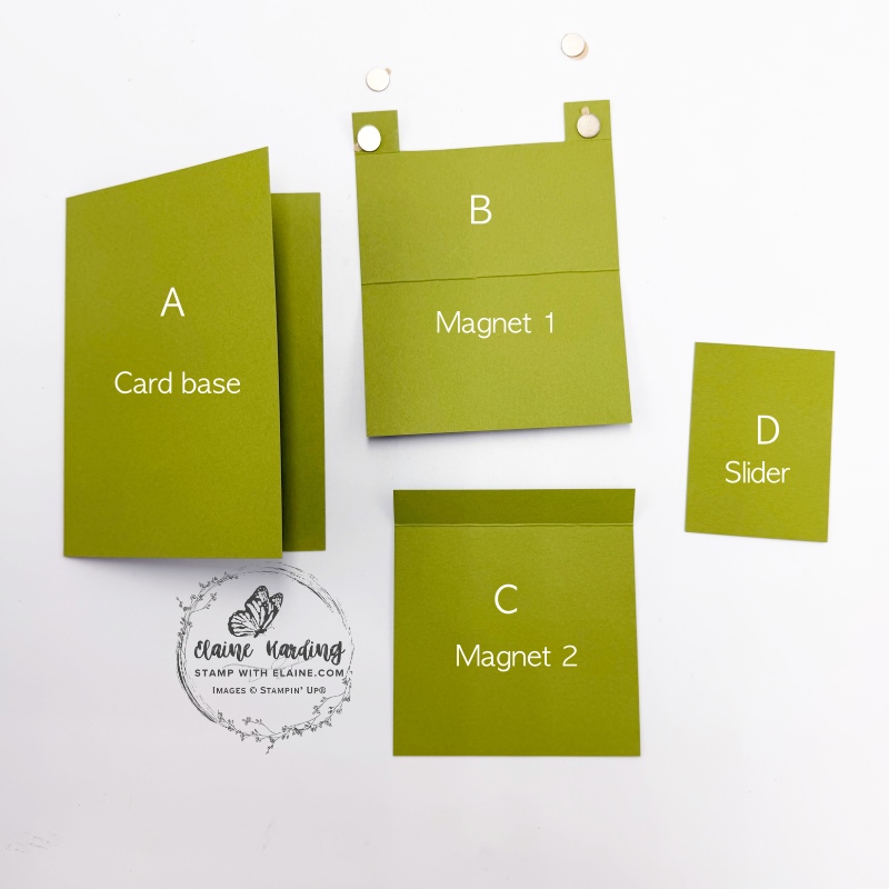 Old Olive card base and different sections of slider card mechanism