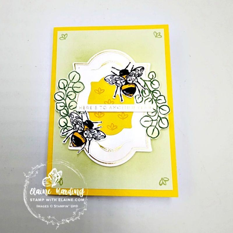 Daffodil Delight Flourishes & Frames hot foiled card with bees