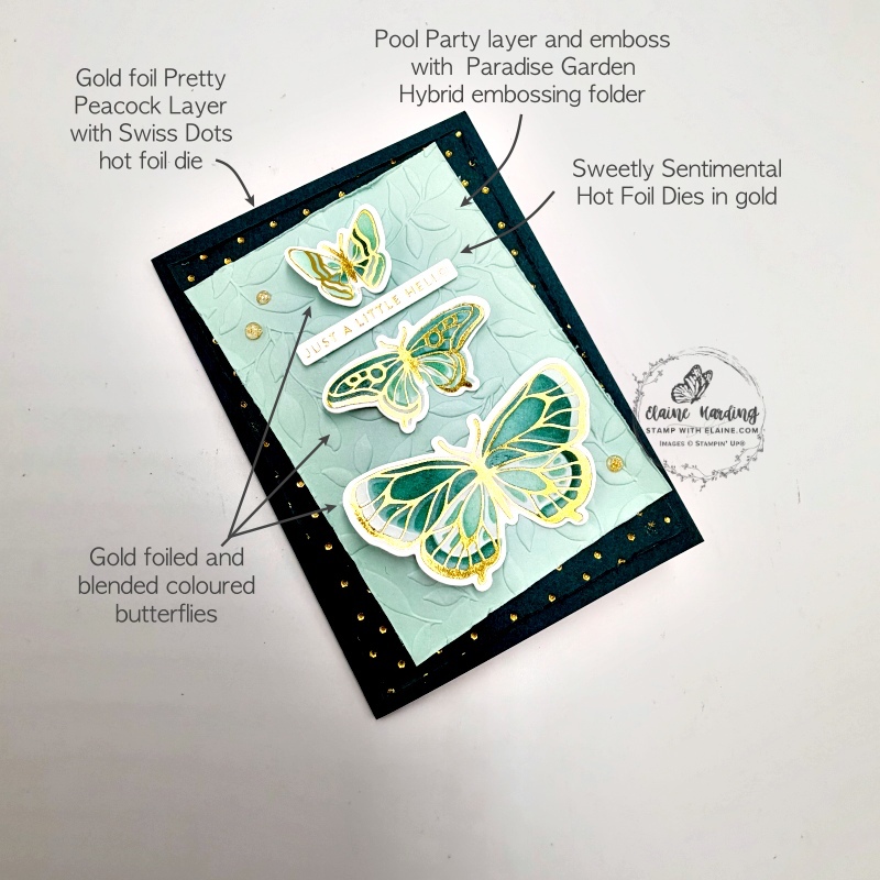 picture instructions for assembling front of Butterfly Flight hot foiled card