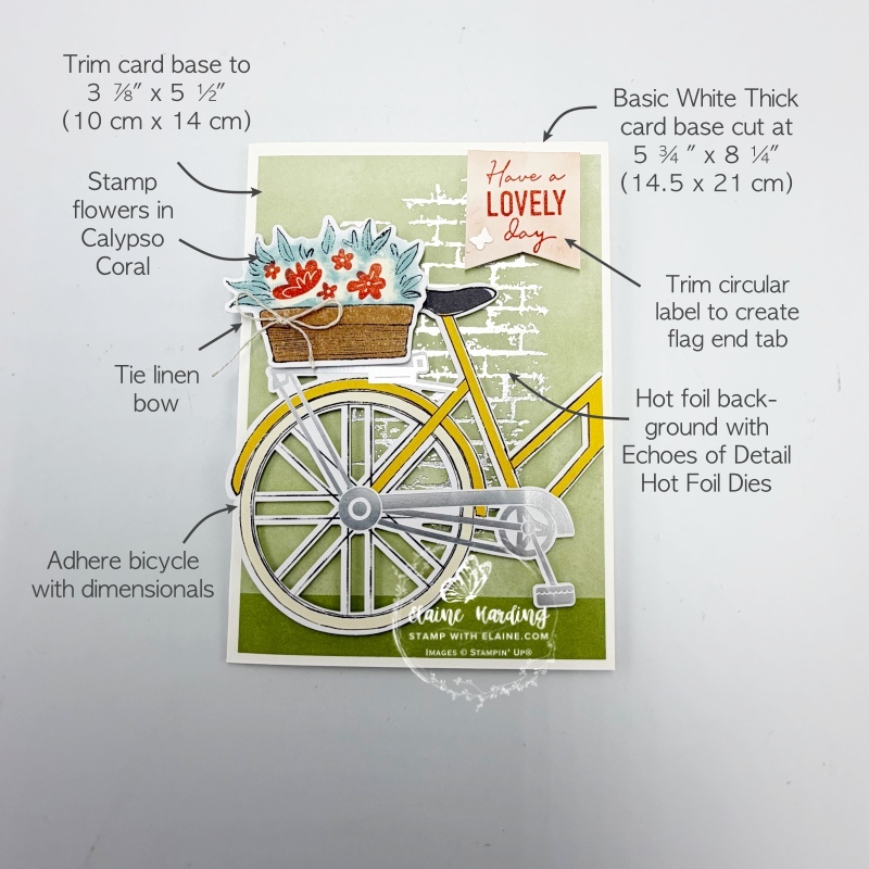 picture instructions for Bike & Blooms altered card 1 