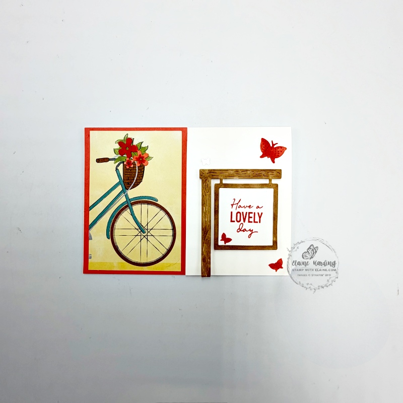fun fold altered bike & blooms paper pumpkin card with Wonderful Scenes dies
