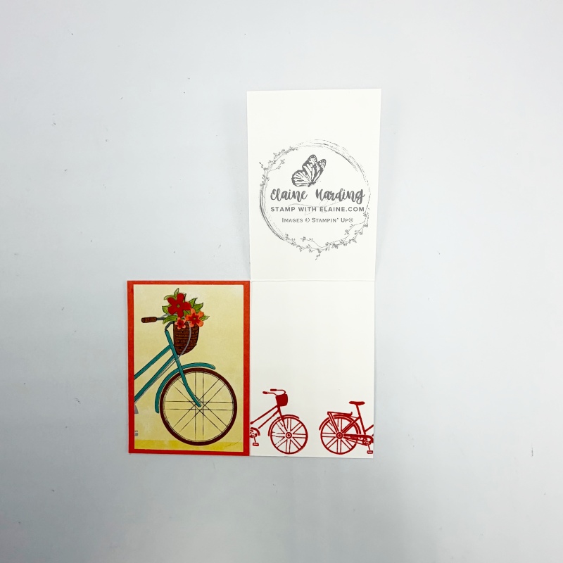 inside fun fold altered Bikes & Blooms Paper Pumpkin 