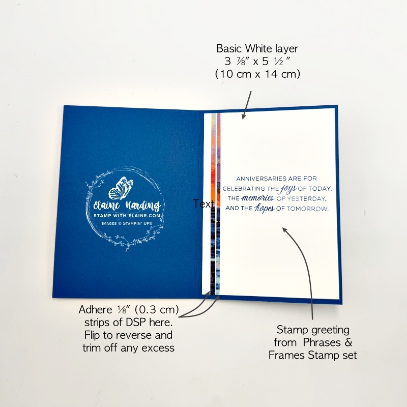 picture instructions inside Blueberry Bushel Sunset Coast anniversary card