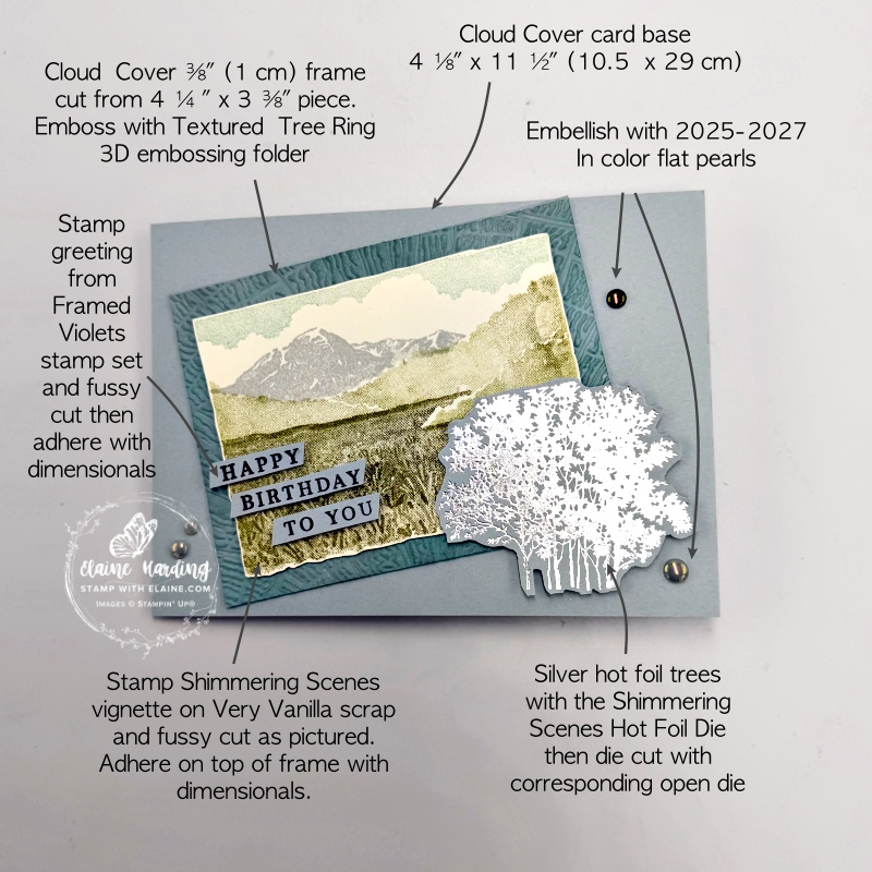 picture instructions for assembling front of landscape masculine birthday card with Shimmering Scenes bundle
