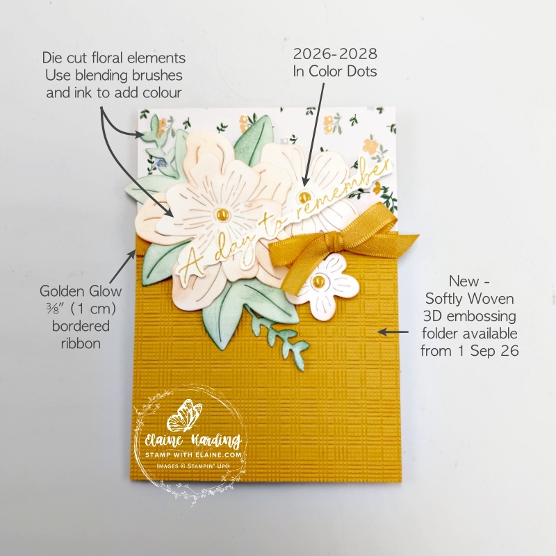 picture instructions for card front of Golden Glow Heirloom Boutique card