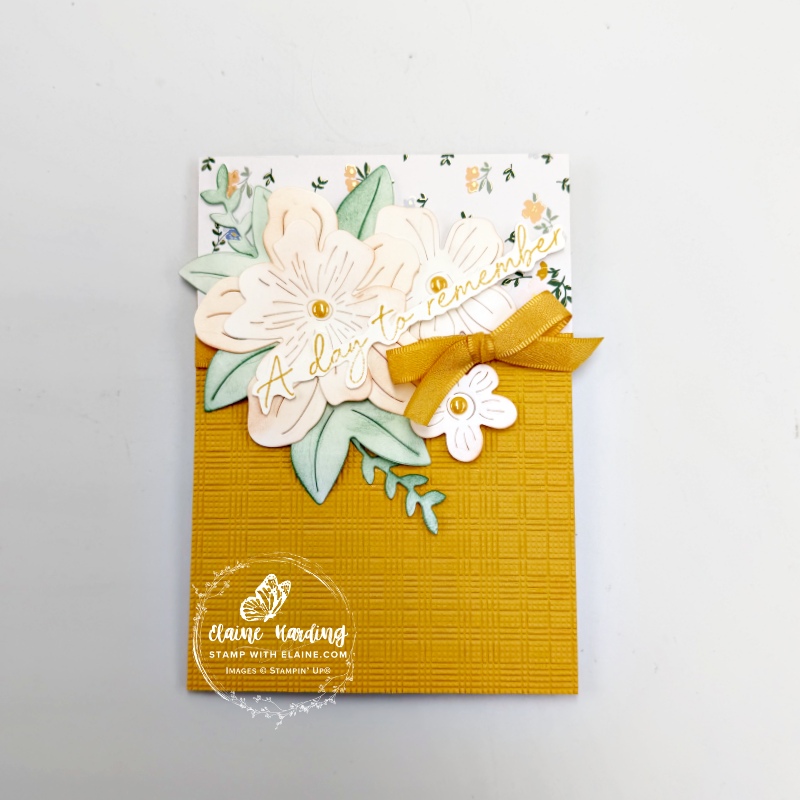 Golden Flow floral card with Heirloom Boutique dies