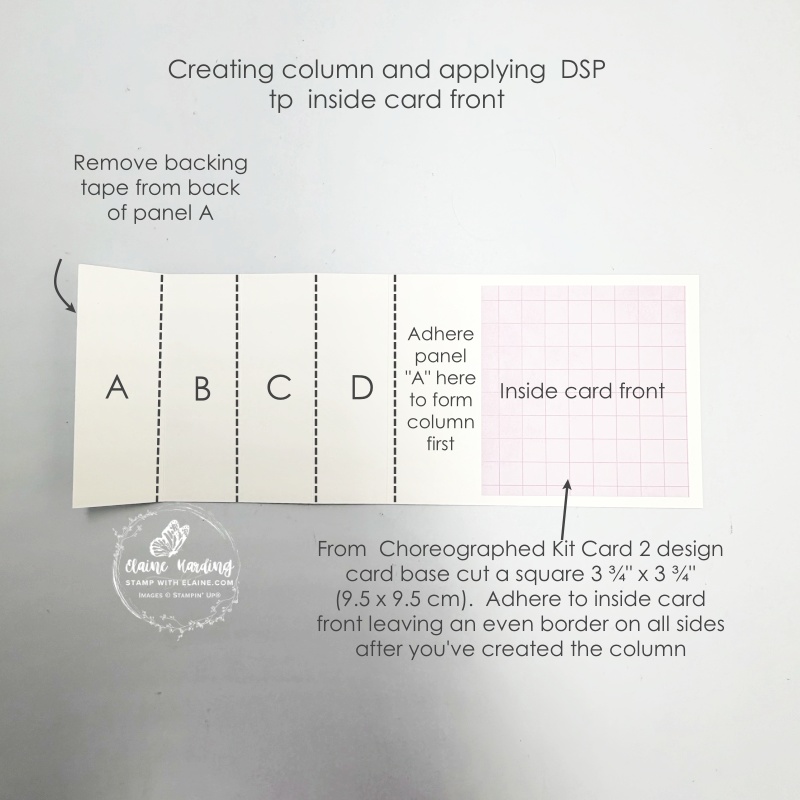 picture instructions on how to glue column and decorate inside card