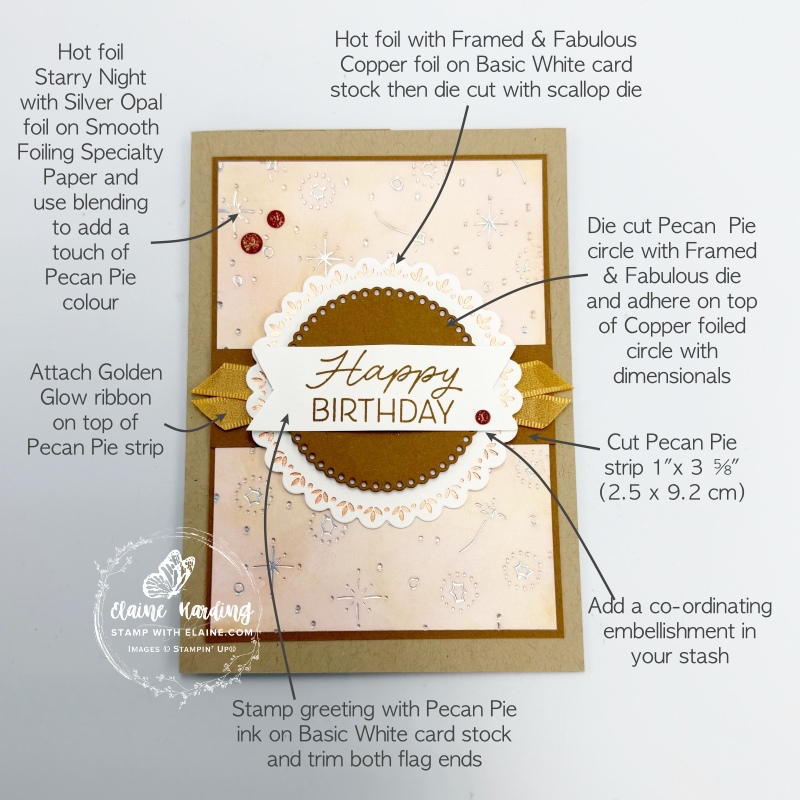 picture instructions for assemble front of card for hot foiled birthday card