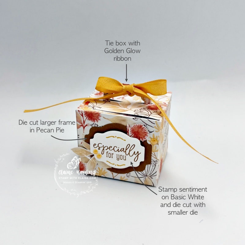 attaching labels and greeting and tying bow to finish