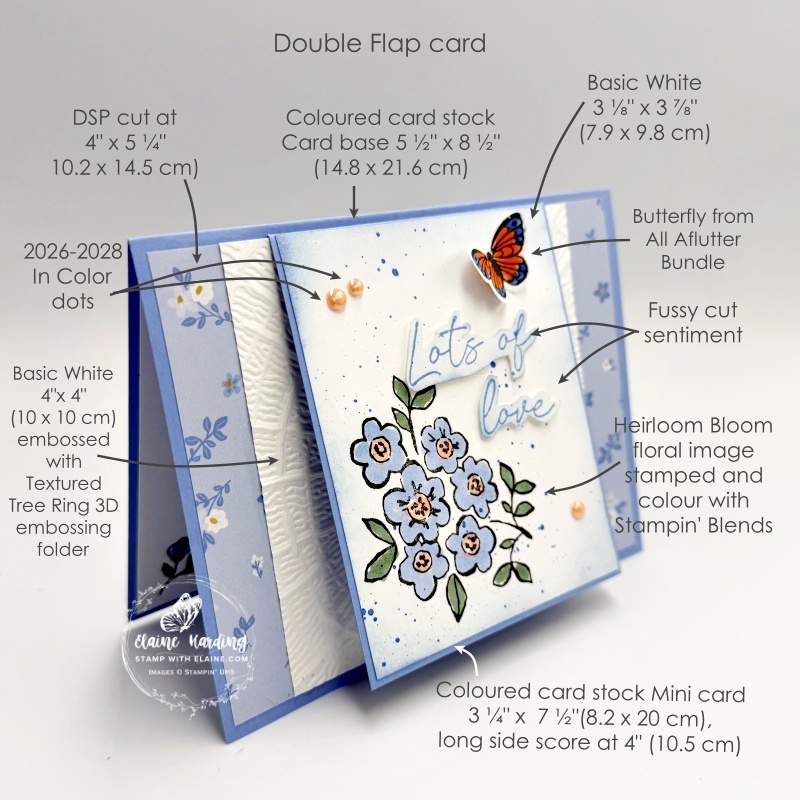 picture instructions on front of mini card of Hydrangea Hue double flap card