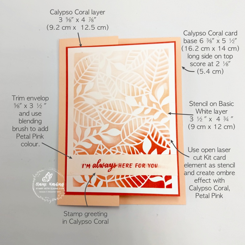 fun fold with calypso coral and petal pink stencilled card