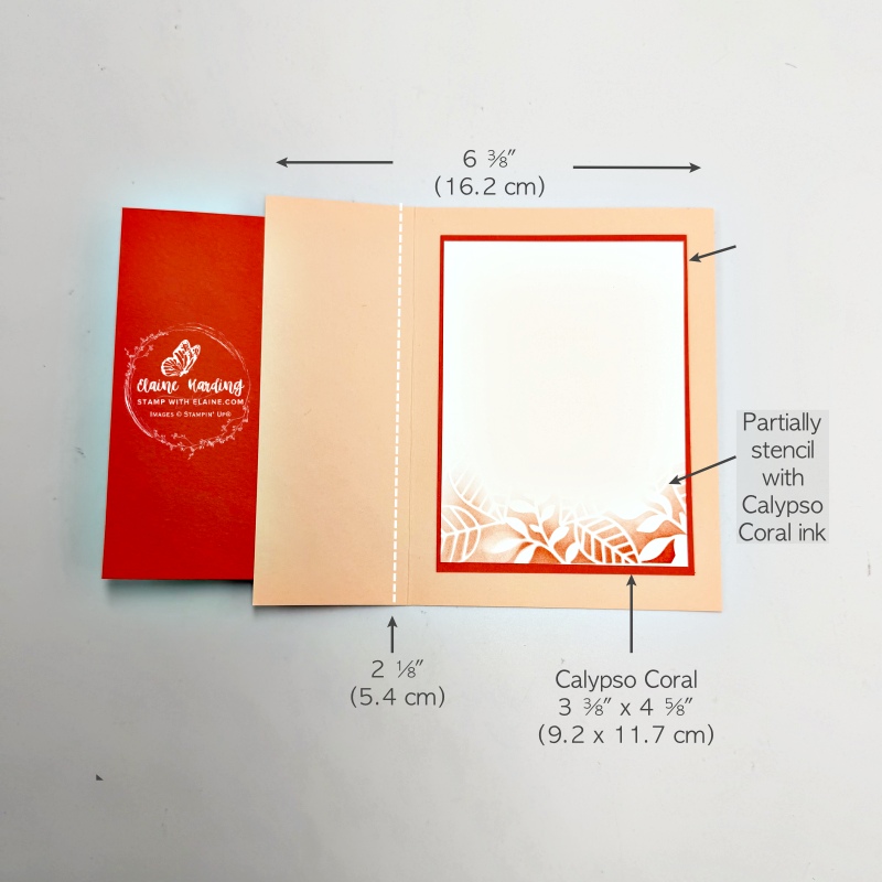 inside fun fold stencilled Calypso Coral and petal pink stencilled card