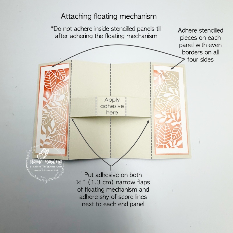 how to adhere floating mechanism and stencilled pieces on end panels