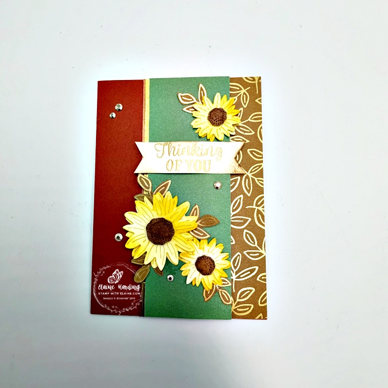 Cajun Craze Thinking of You card with Luxe Foliage specialty DSP and Radiant Sunflowers