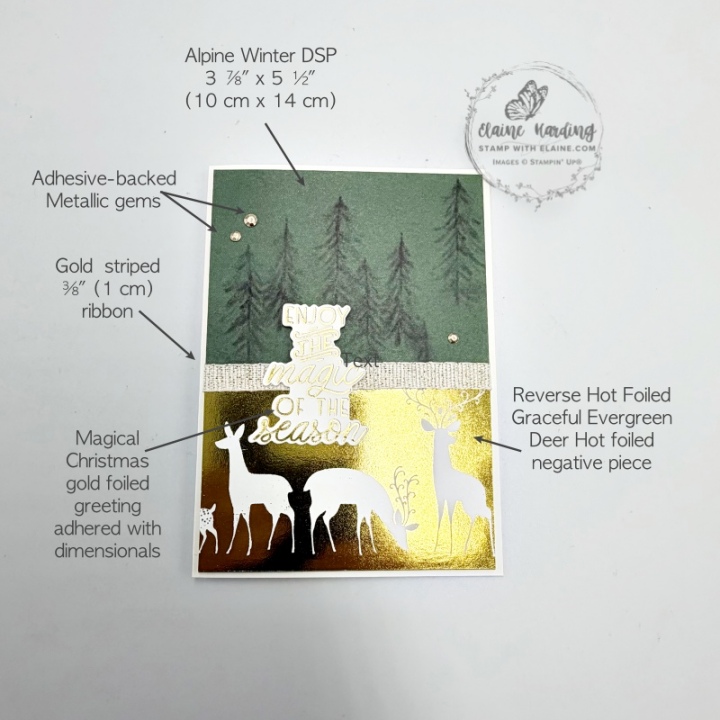 Picture instructions for front of reverse foiled Graceful Evergreen Deer bundle